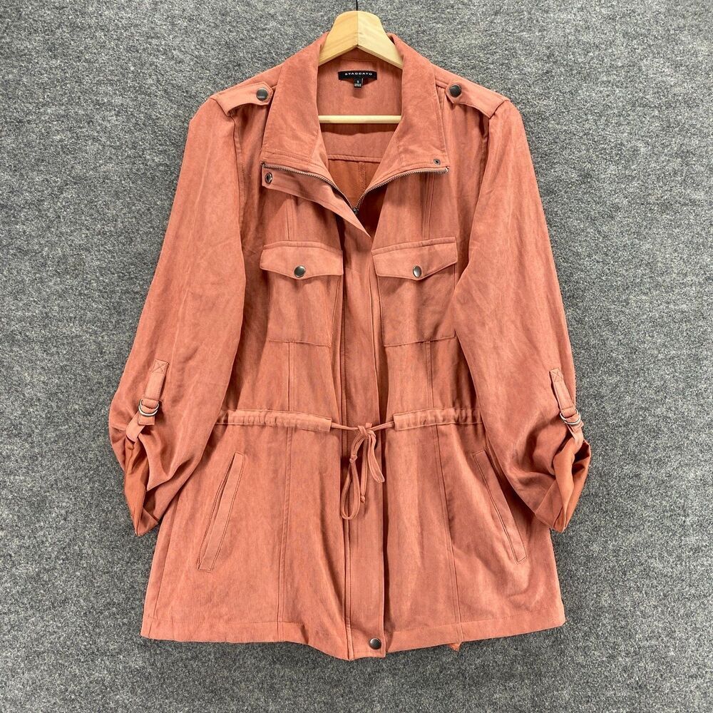 Staccato Jacket Women S Small Pink Full Zip Collared 3/4 Sleeve Elastic Waist